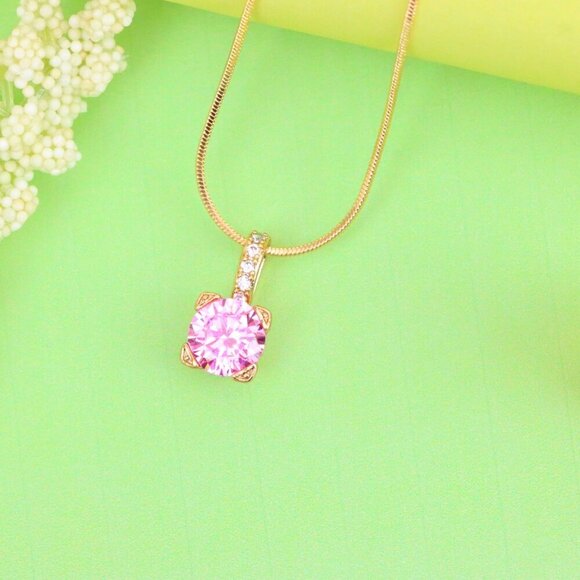 "Elegant Pink Round Pendant with Gold Plated Sparkling Bail Detail, XPPT1720 - Picture 13 of 13